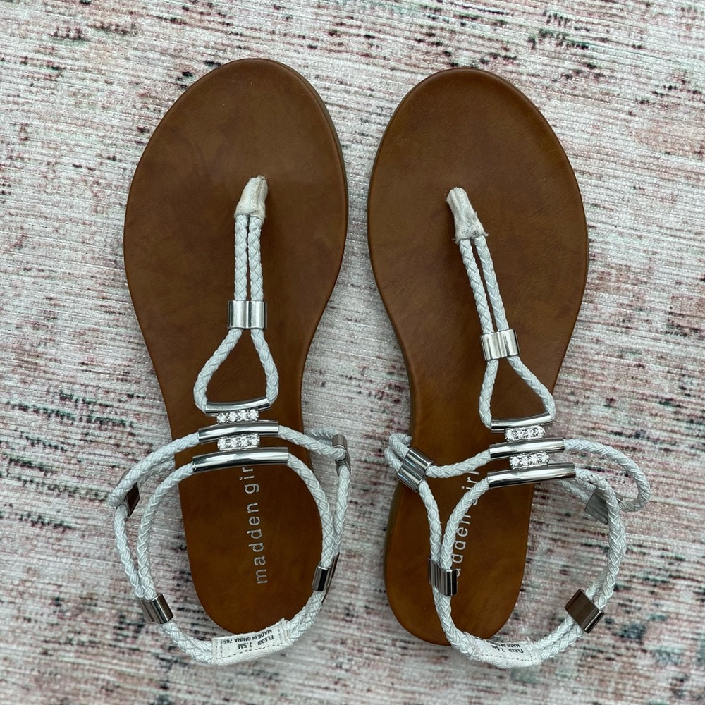 Madden Girl White Bejeweled Sandals Size 7.5